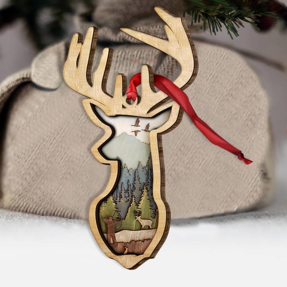 Hunting Christmas Wood Ornament