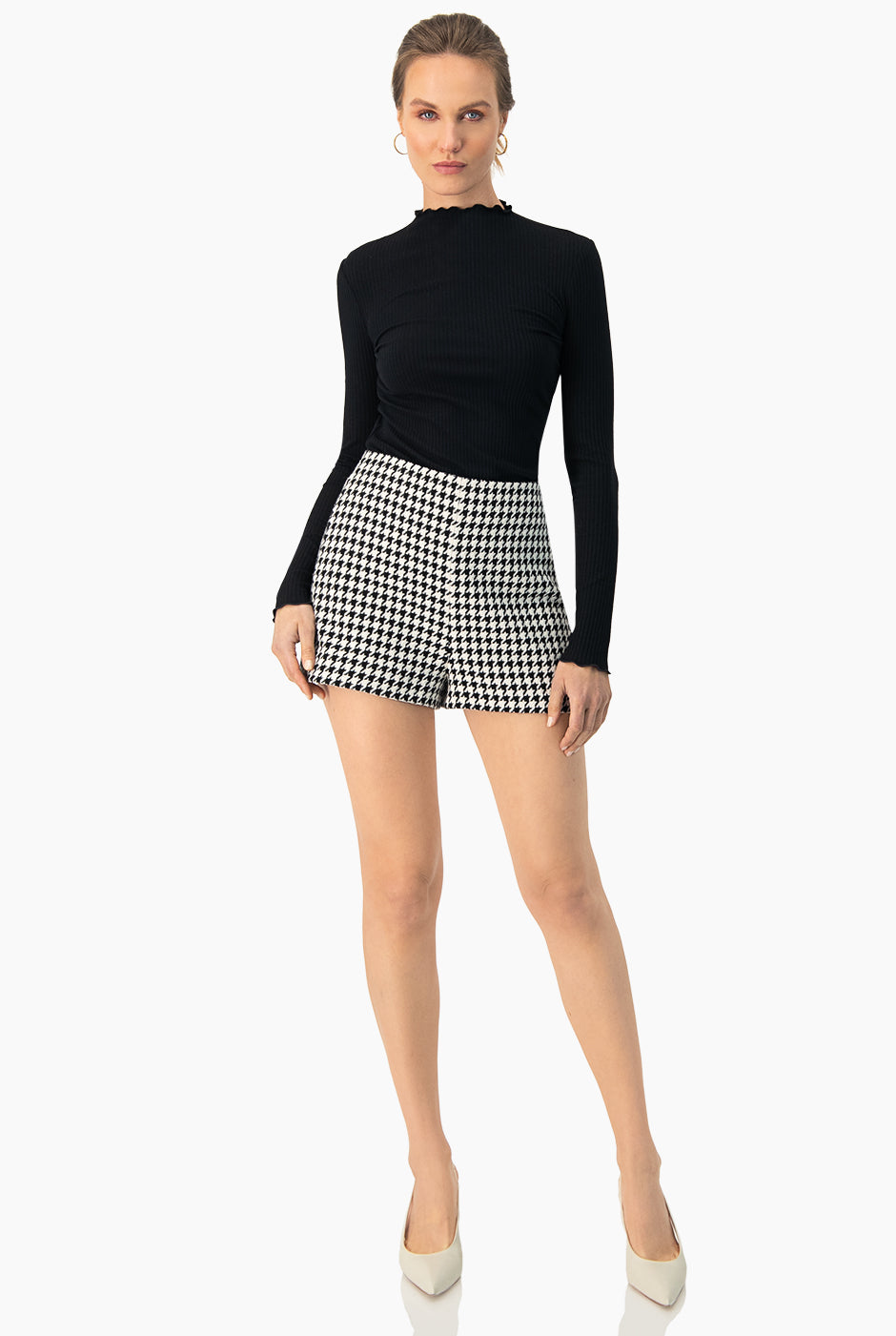 Blusa corta acanalada negro