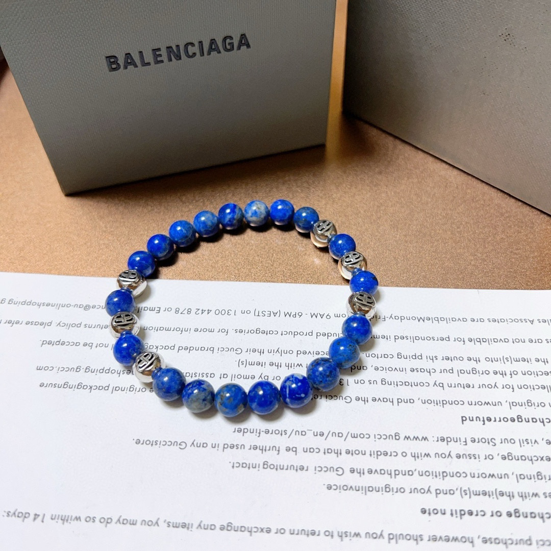 Balenciaga Natural Lapis Lazuli Thai Silver Style Bracelet