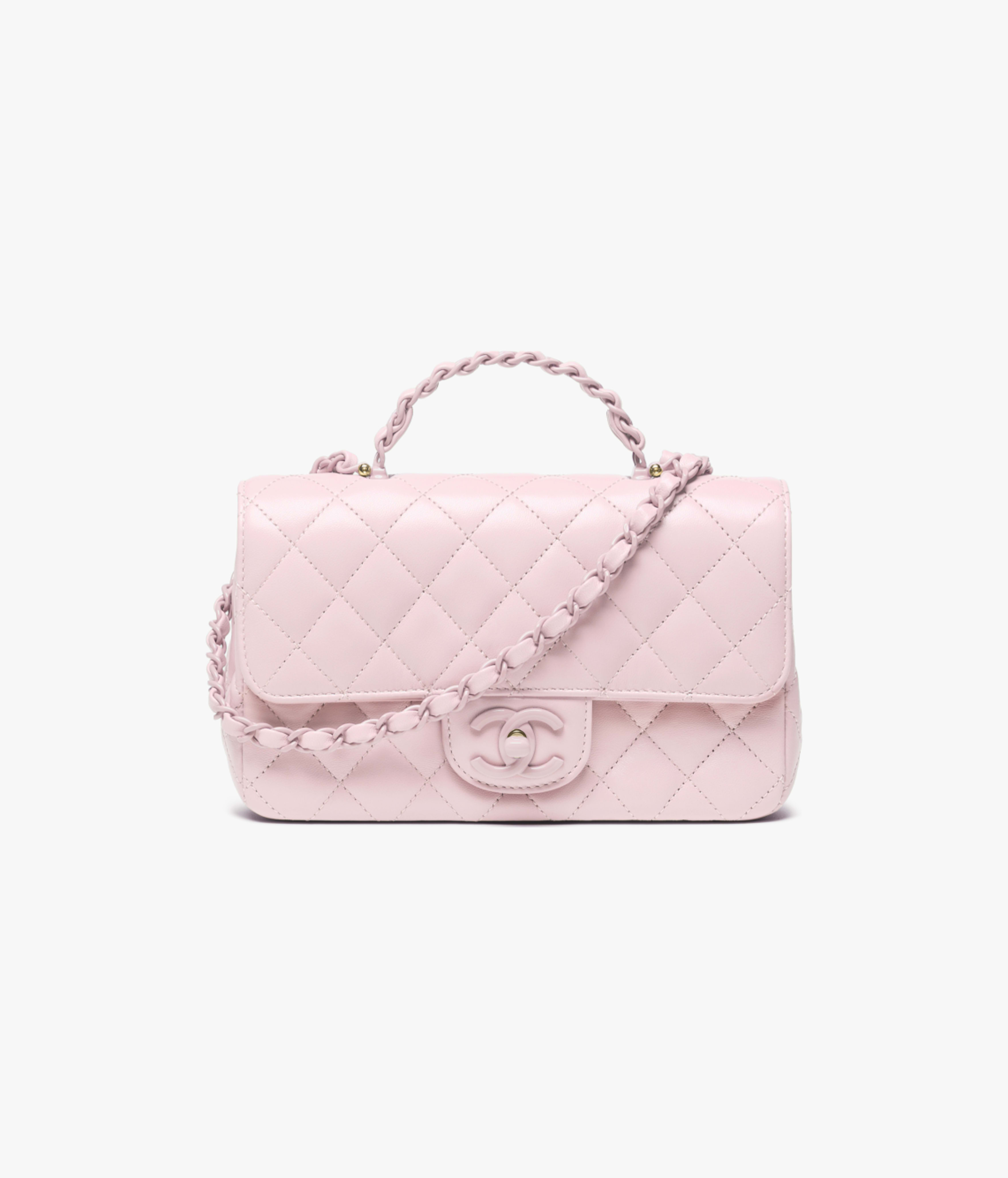 Chanel Mini Flap Bag with Top Handle Lambskin & Lacquered Metal Light Pink AS5355-B19386-NADOE