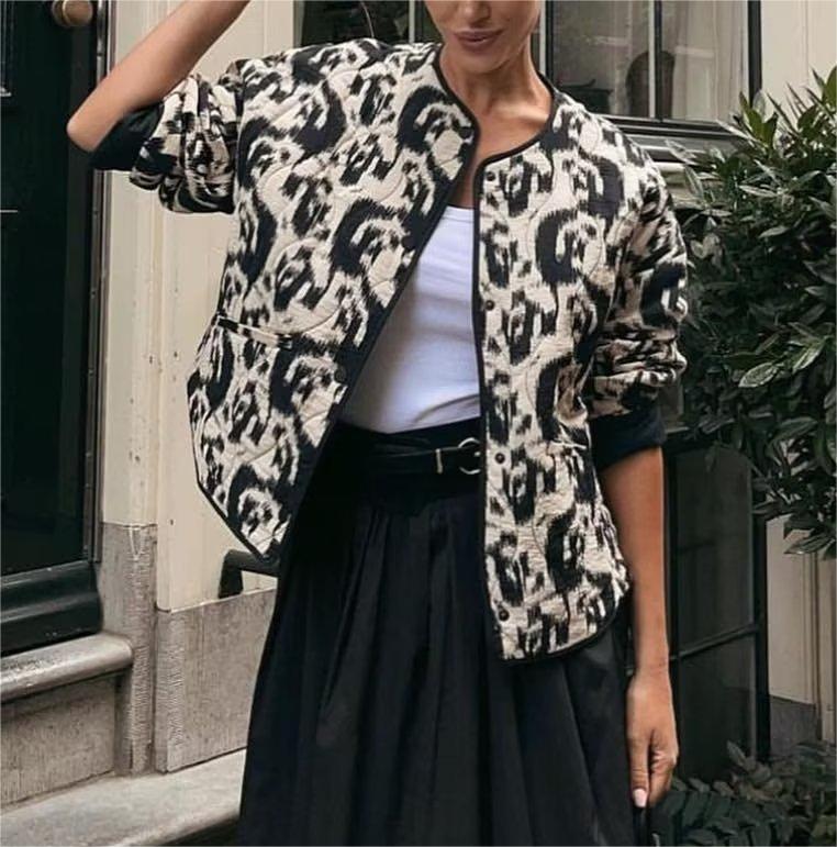 Autumn Winter Collarless Animal Print Loose Cotton Coat Jacket Coat Women