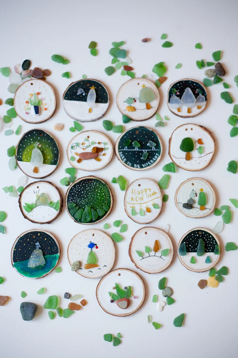Sea Glass Art Ornament，Unique Christmas Decor