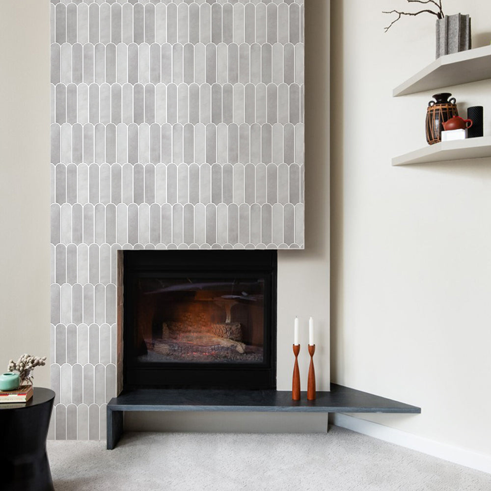3D Gray Fish Scale Peel and Stick Wall Tile