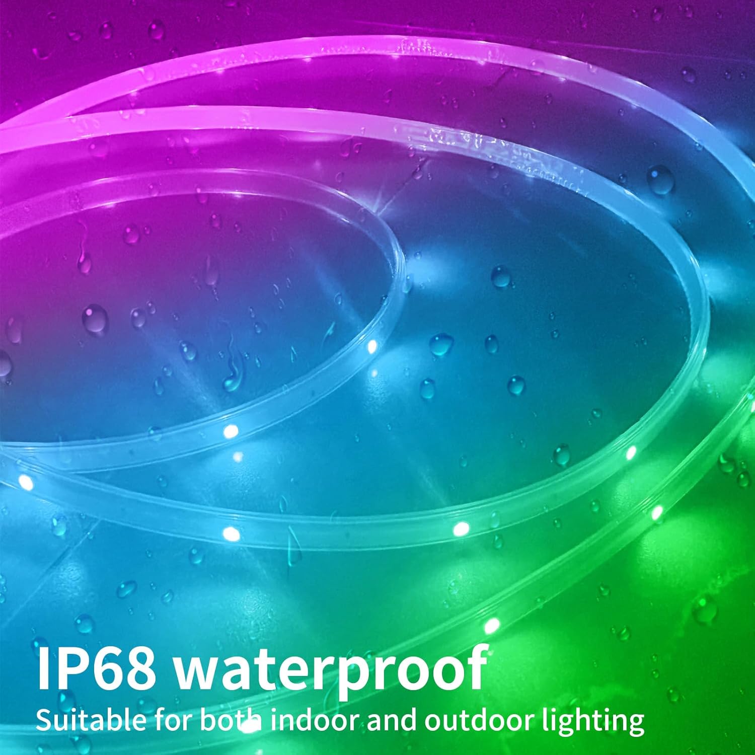 Outdoor IP68 Waterproof Led Strip Lights with Wi-Fi Bluetooth App Smart Control, Music Sync, Timer, Exterior Led Rope Lights for Decor Balcony, Roof, Garden, Pool