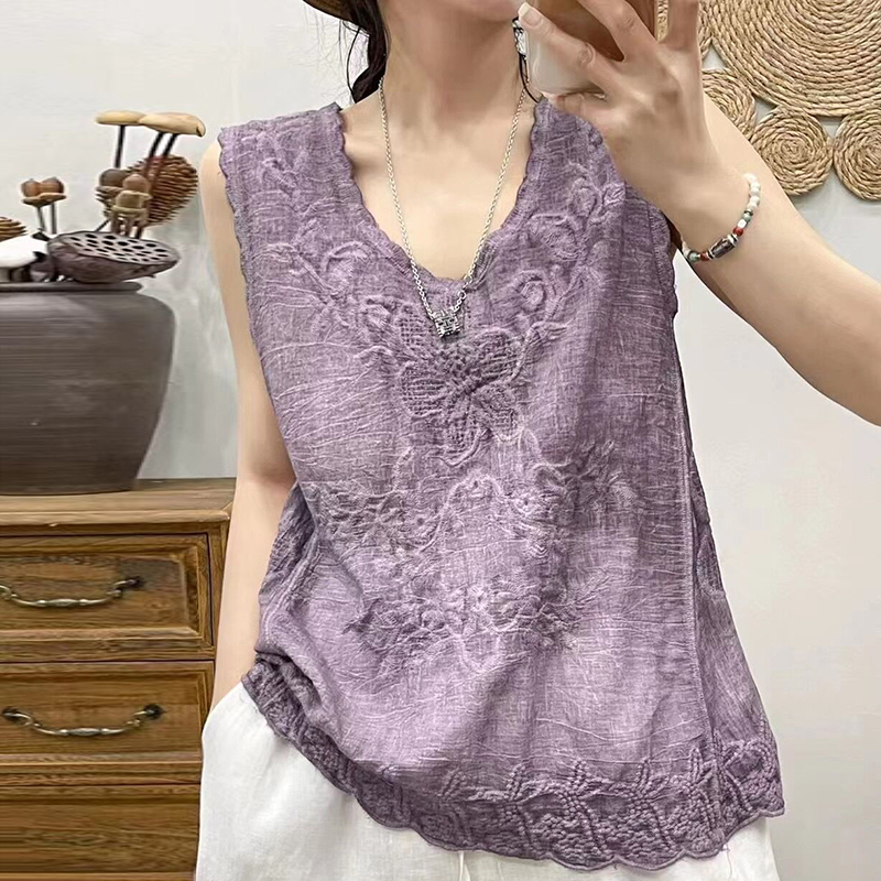 Vintage Plain Jacquard Weave Tank Top