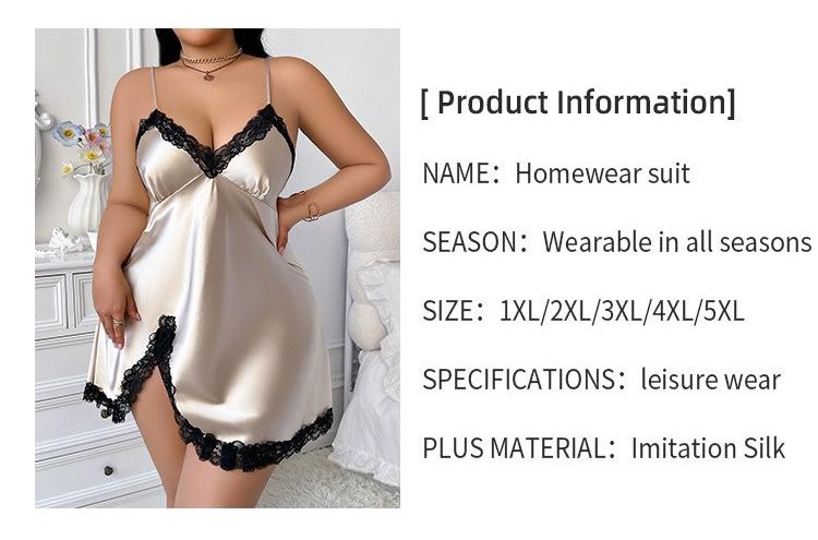 Plus Size Women's Sexy Lace Slit Design Silk Suspender Sleeveless Dress