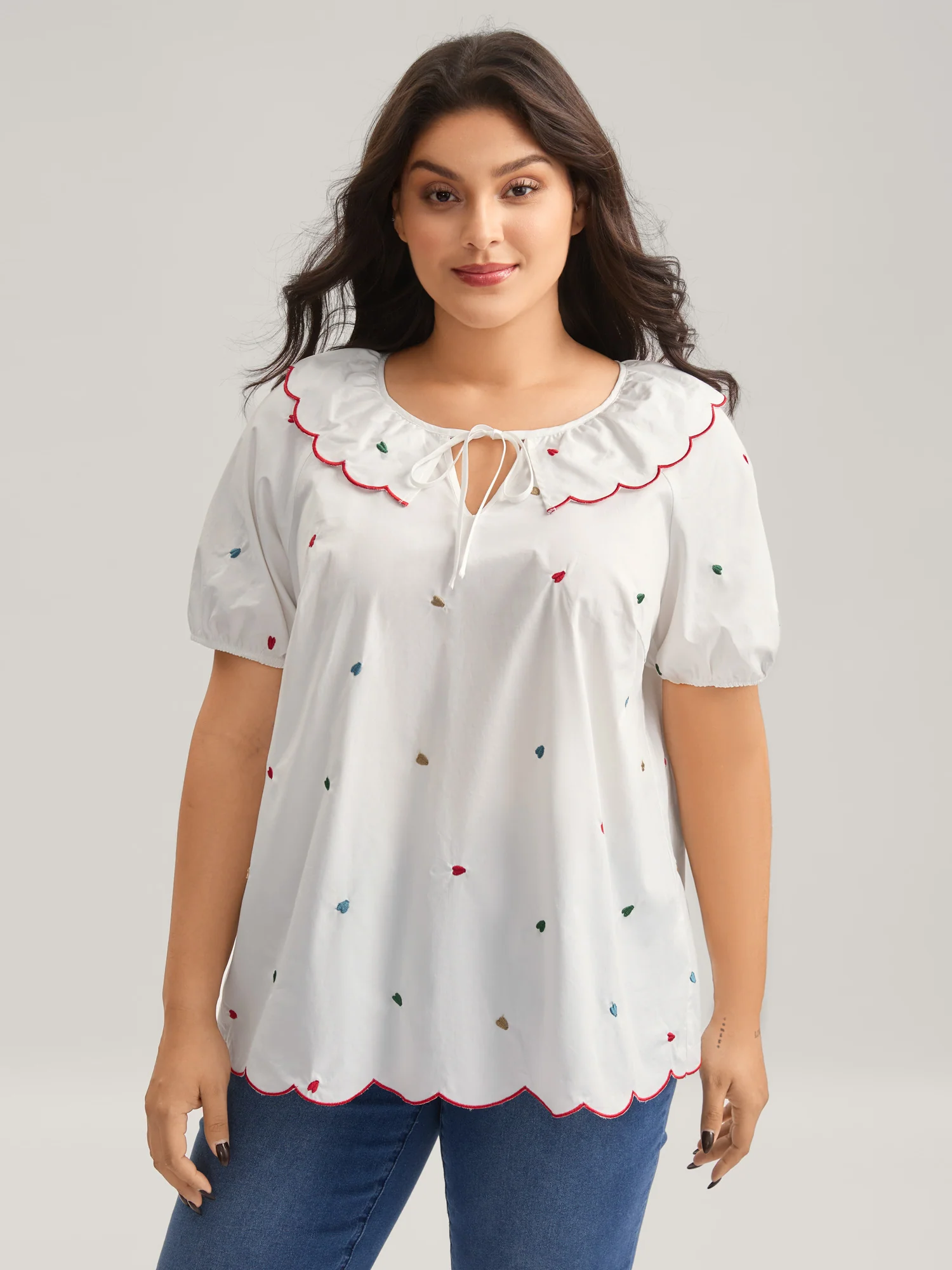 Sweetheart Embroidery Doll Collar Blouse