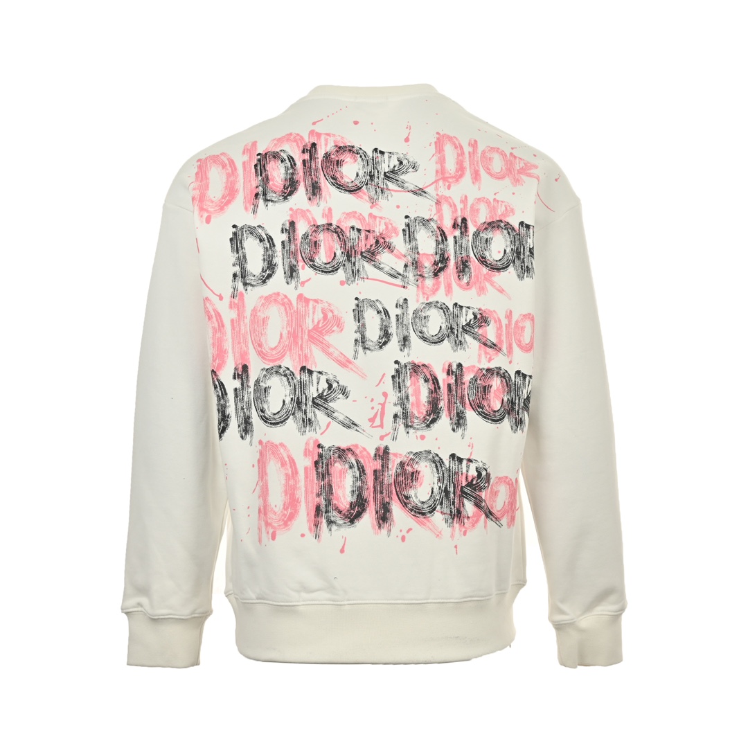 Dior 24Fw hand-painted graffiti ink letter print short round neck sweatshirt
