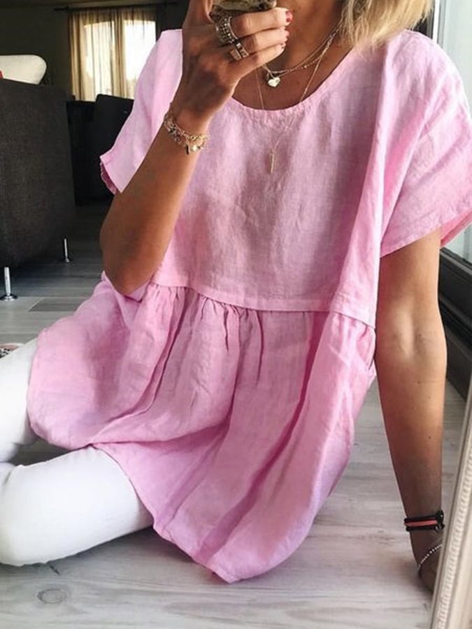 Women's Round Neck Long Sleeve Loose Design Casual Shirt