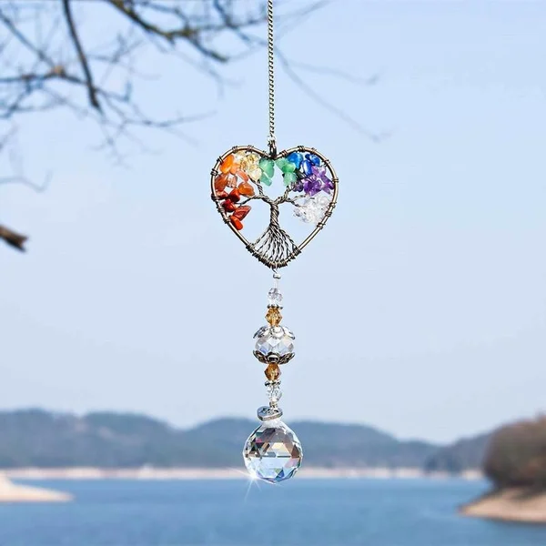 Natural crystal wind chime tree of life light catcher - Christmas decoration