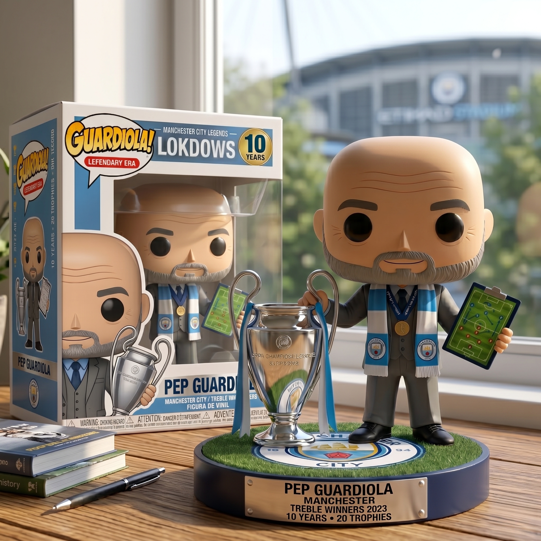 Pep Guardiola Manchester City Treble Winners Collectible Pop Figure