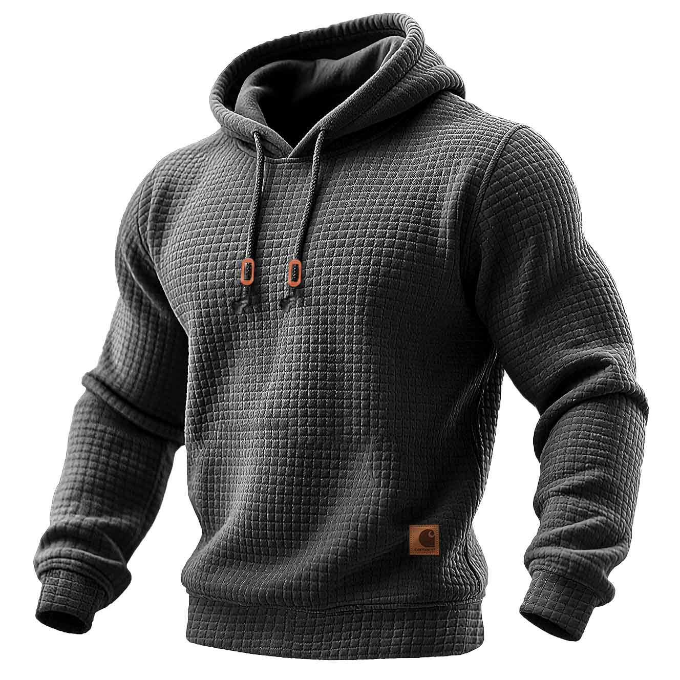 Men's Quilted Waffle Outdoor Sports Solid Color Long Sleeve Daily Tops Hoodie