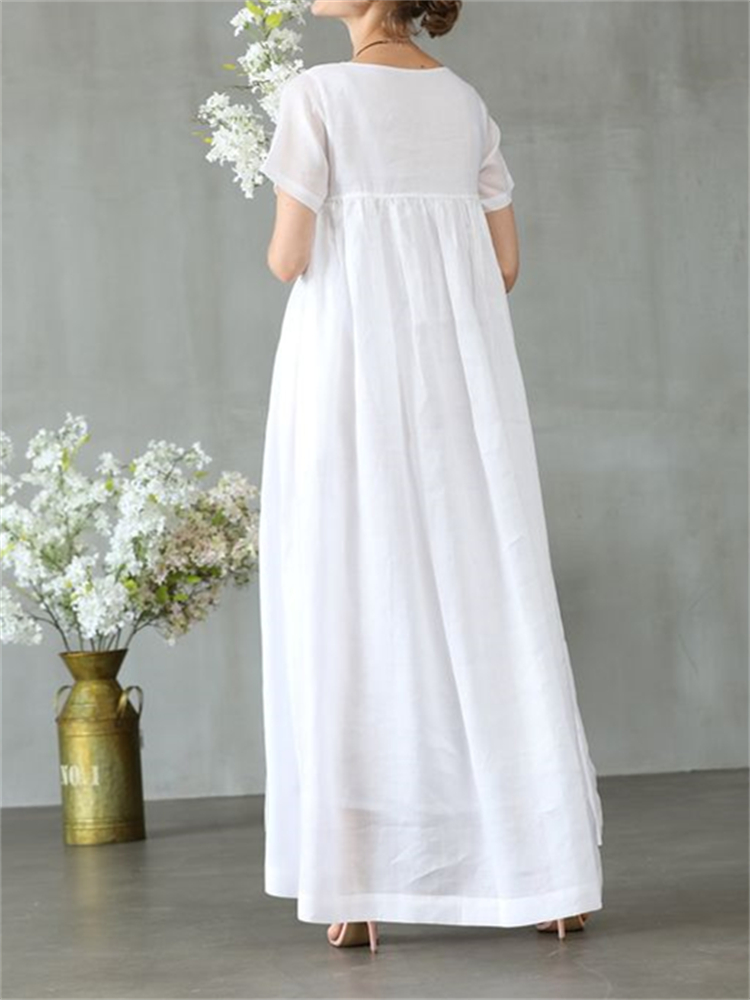 Vintage Pleated A Line Flowy Maxi Dress