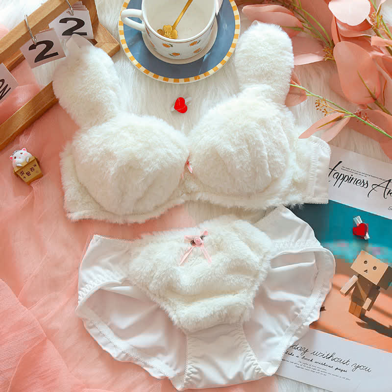 Kawaii Bunny Embroidery Plush Lingerie Set