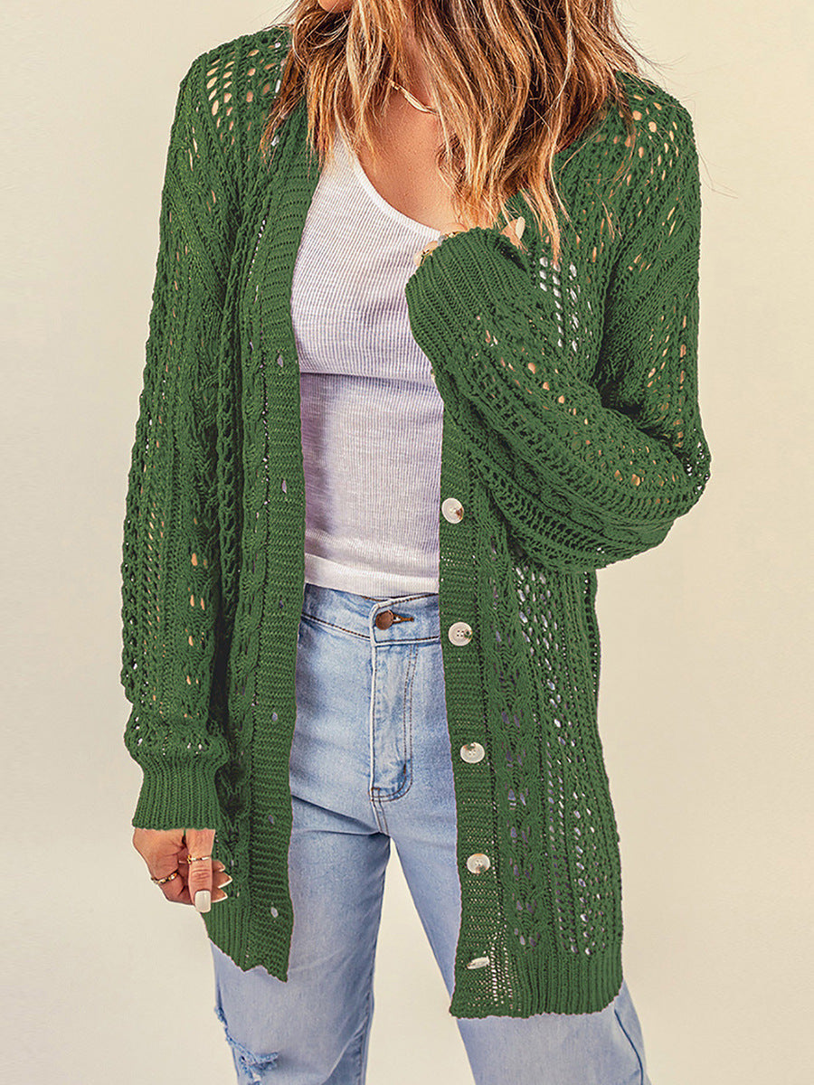 Solid Color Knitted Button Coat Cardigan Sweater for Women
