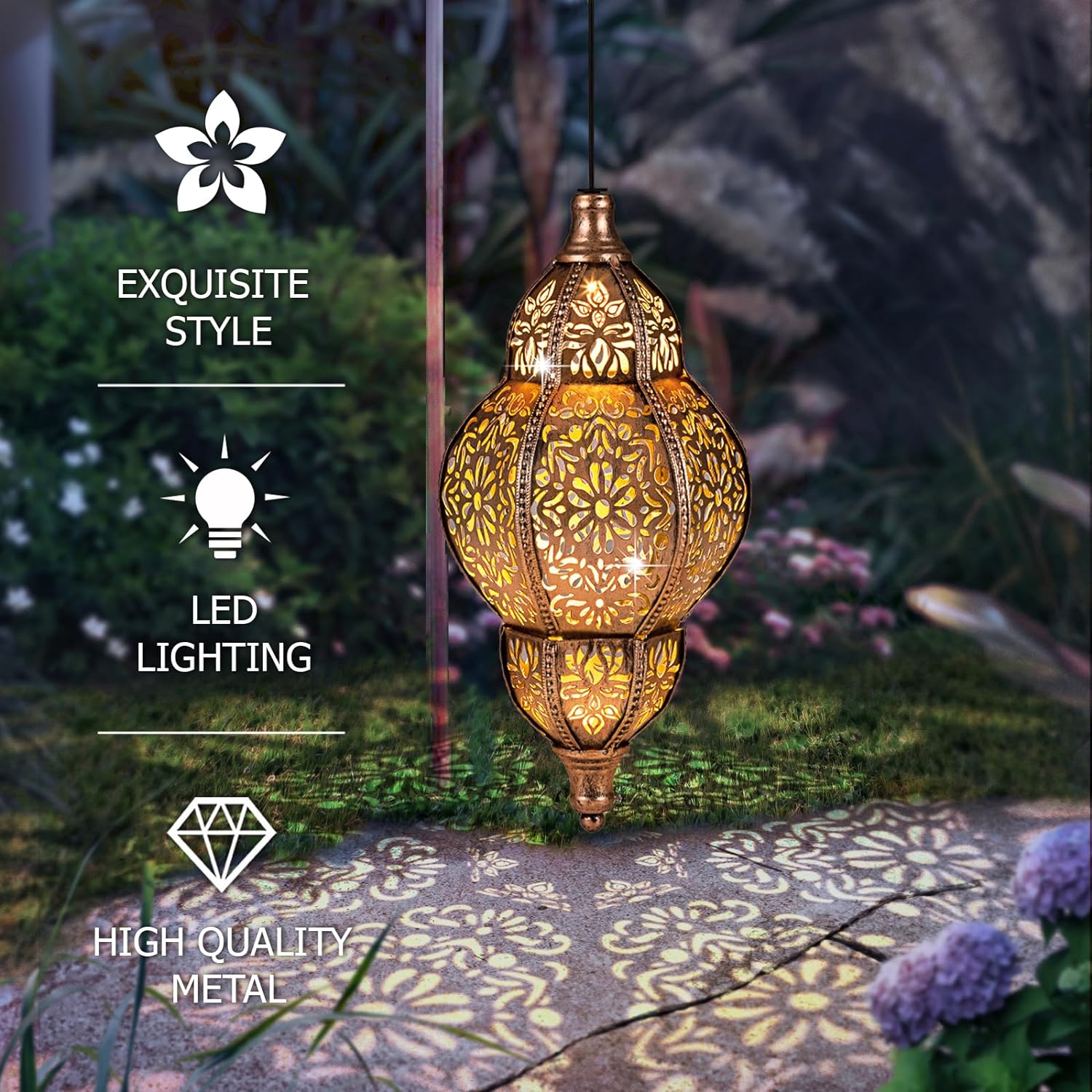 🔥ON SALE🔥Moroccan Hanging Solar Waterproof Matel LED Lantern