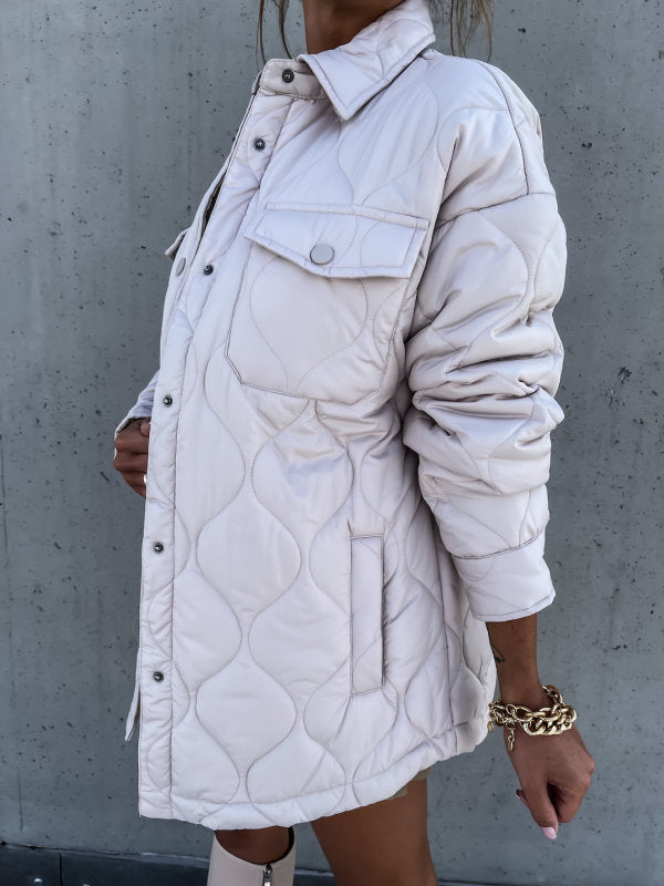 Autumn Winter Plaid Casual Trend Collared Single Breasted Cotton-Padded Coat