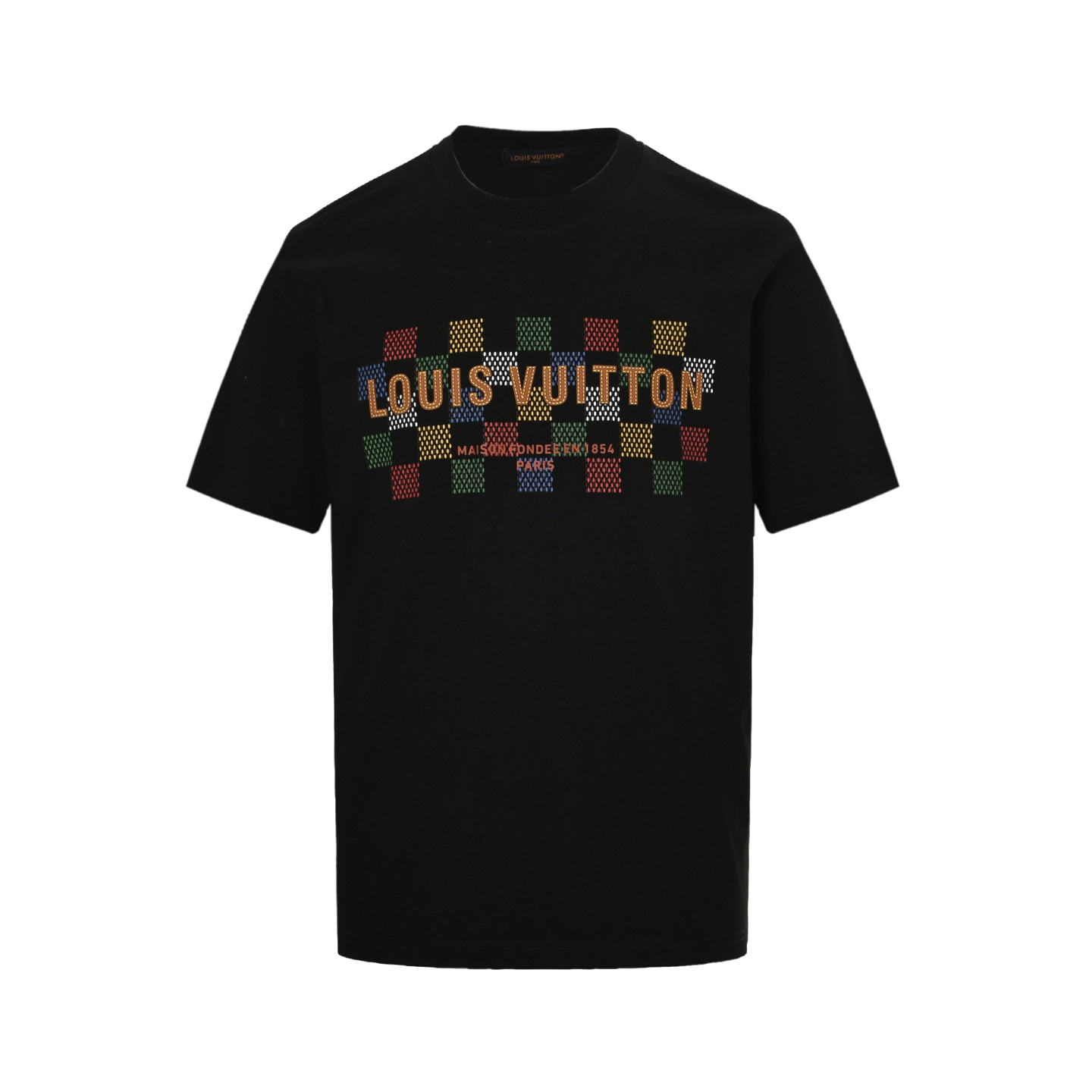 Louis Vuitton 25ss colorful checkerboard lettering laminated short sleeves