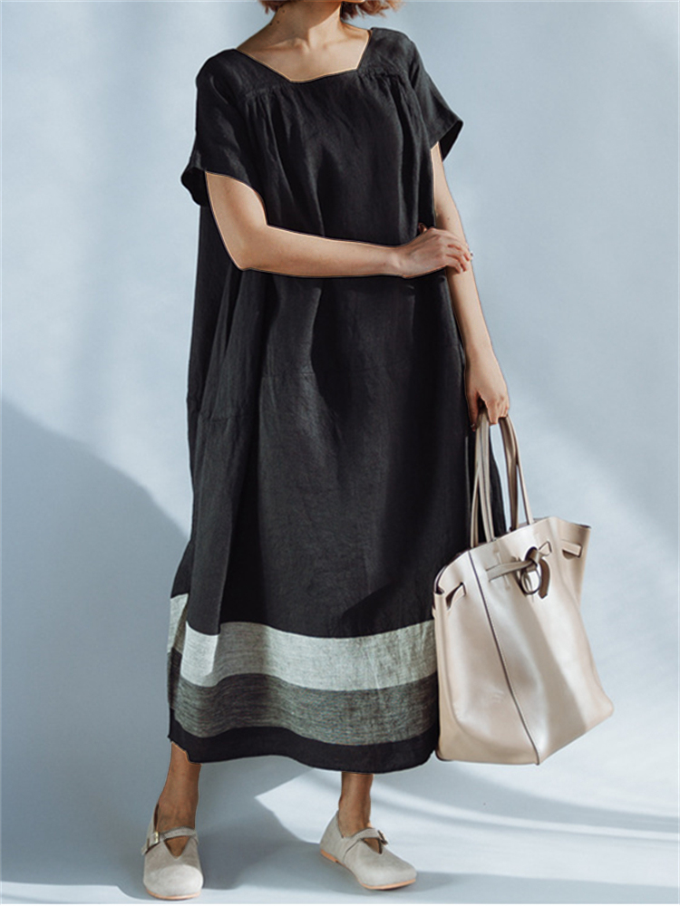 Colorblock Bottom Pleated Cocoon Maxi Dress