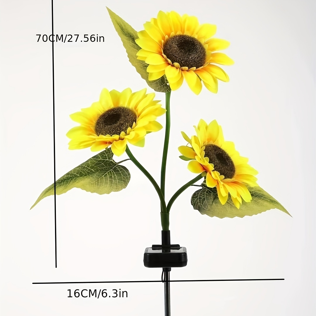 2pcs/4pcs Solar Sunflower Garden Lights With 3pcs/1pc Heads, Outdoor Simulation Flower Solar Lights Ground Plug-in Lights LED Decorative, For Garden, Lawn