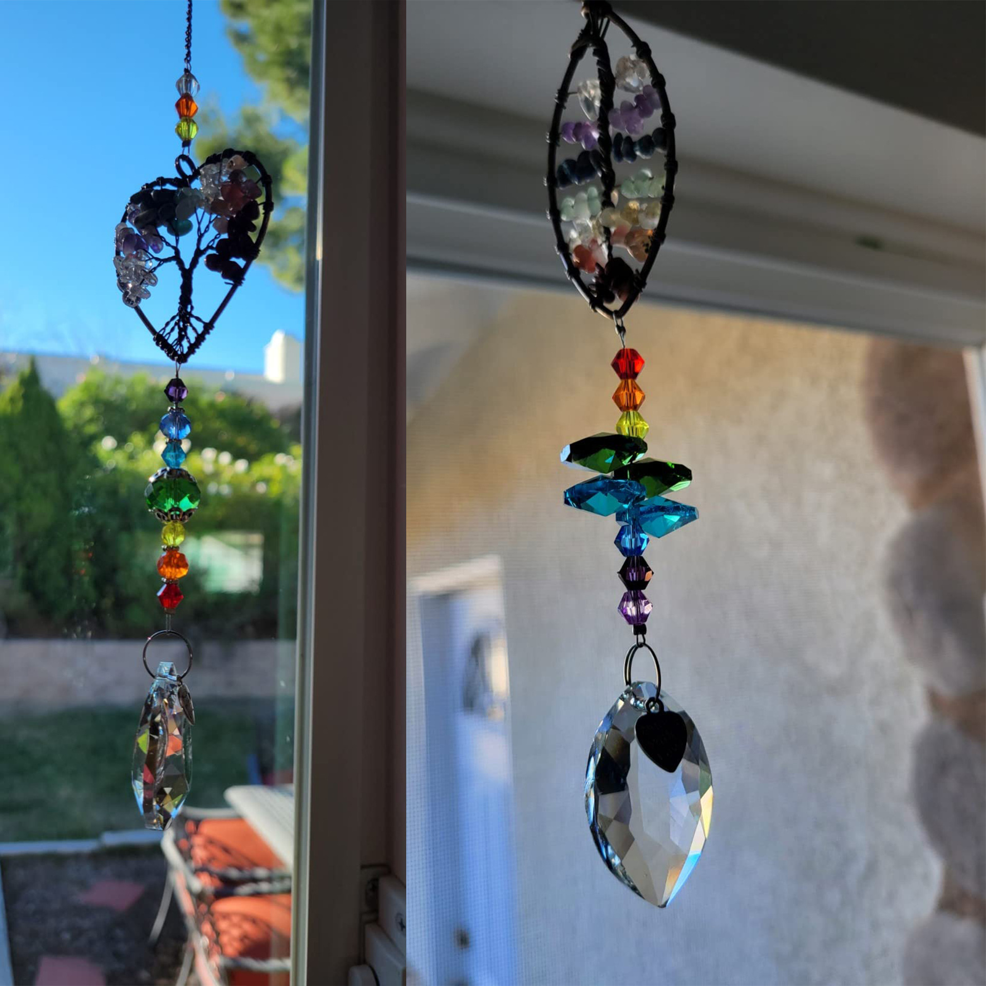 Natural crystal wind chime tree of life light catcher - Christmas decoration