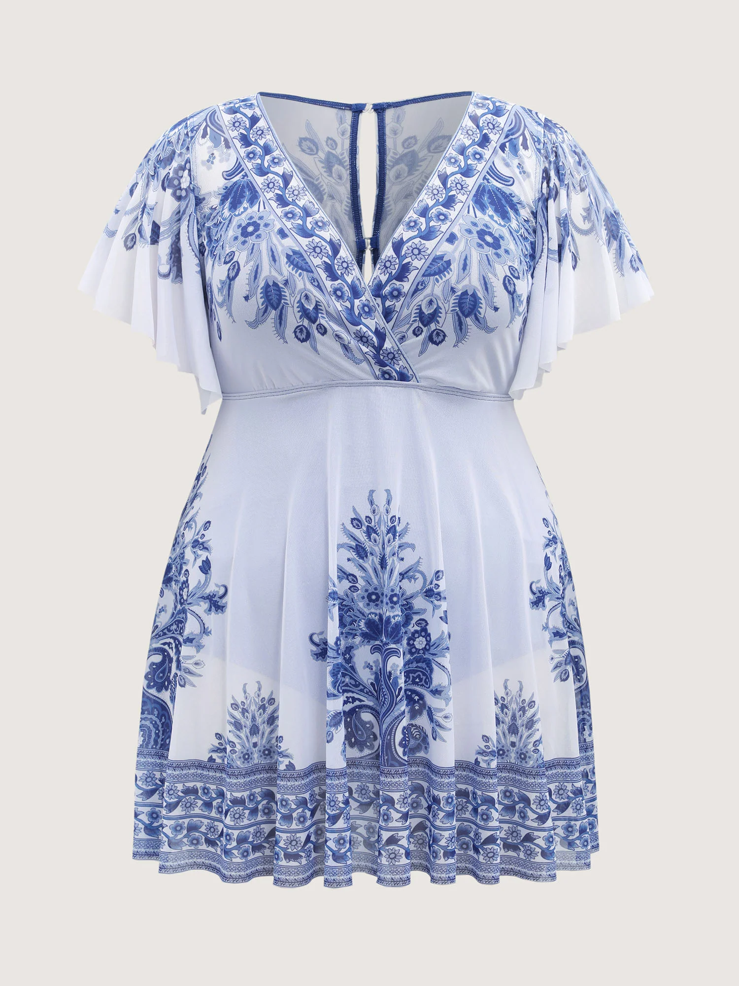 Boho Print Sheer Back Adjustable Buckle Swim Dress