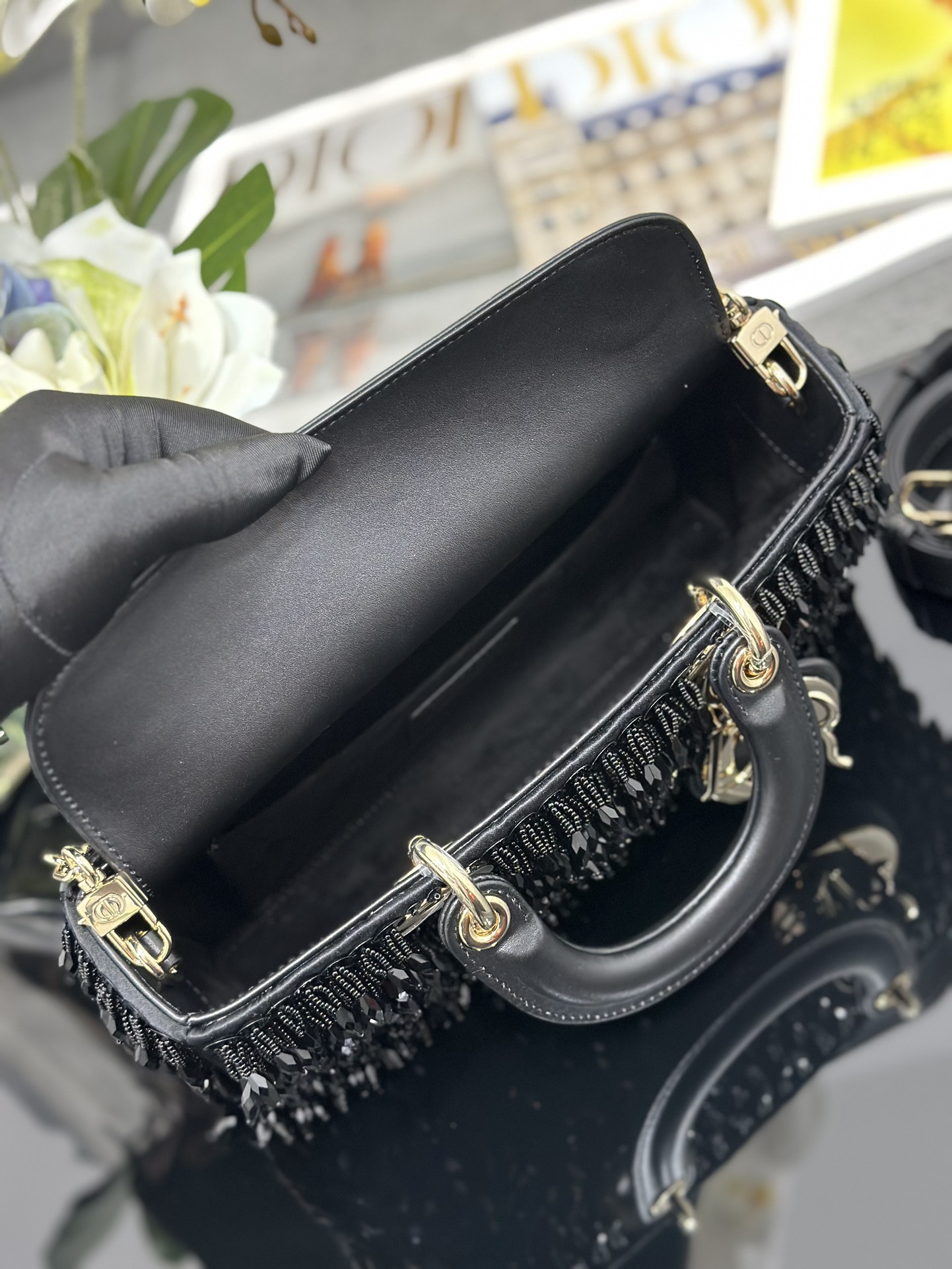 Dior Lady D-Joy Medium Embroidered Tassel Black M0540