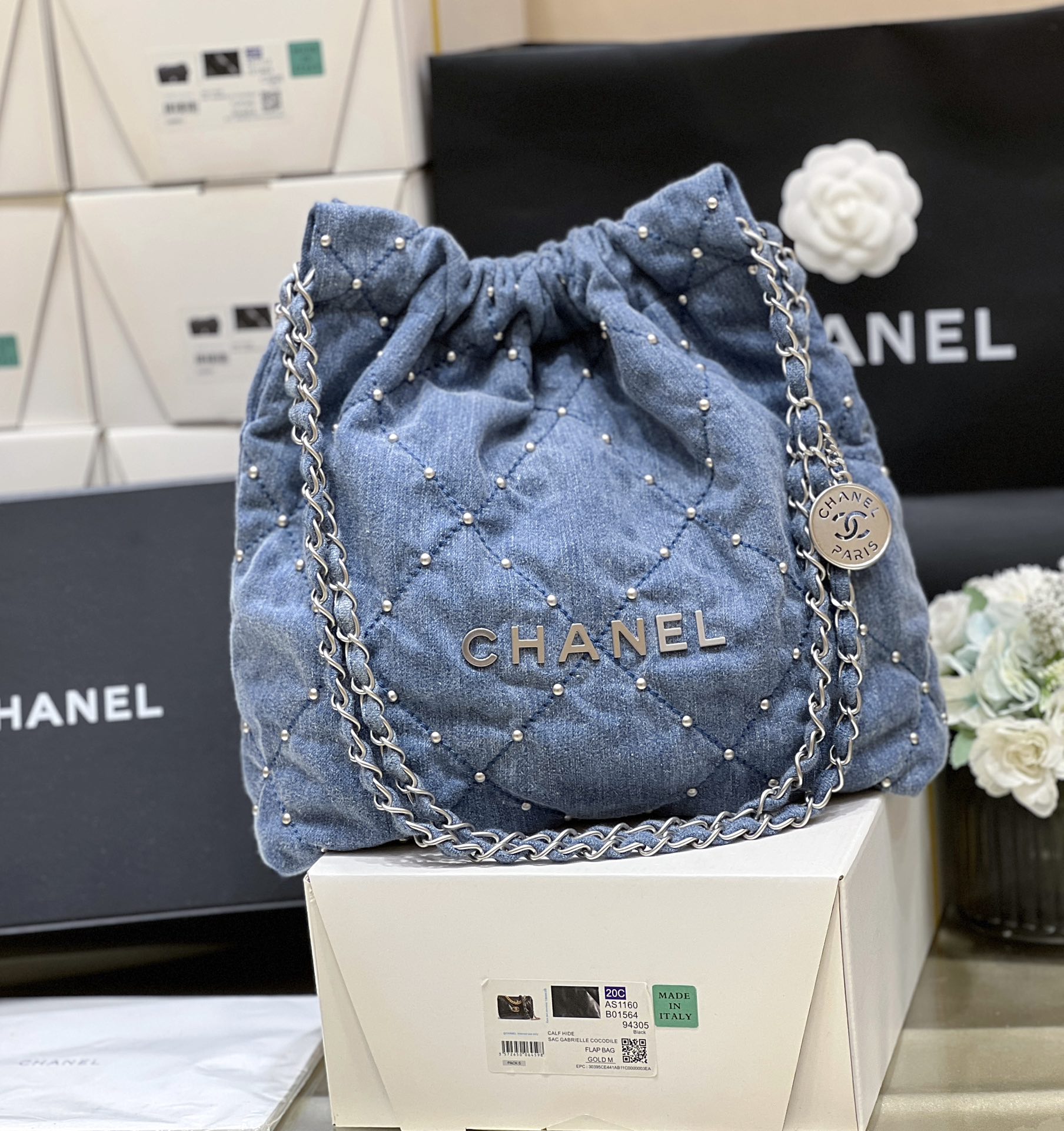 Chanel 24S Spring/Summer Collection Rivet Denim Handbag AS3260