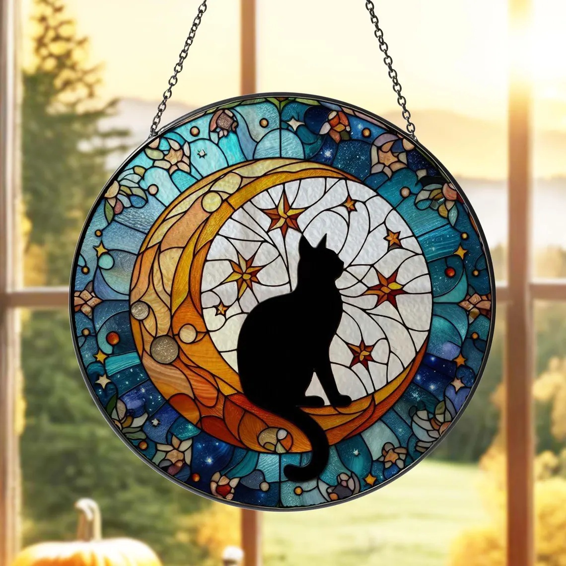 Cat On Moon Suncatcher Ornament