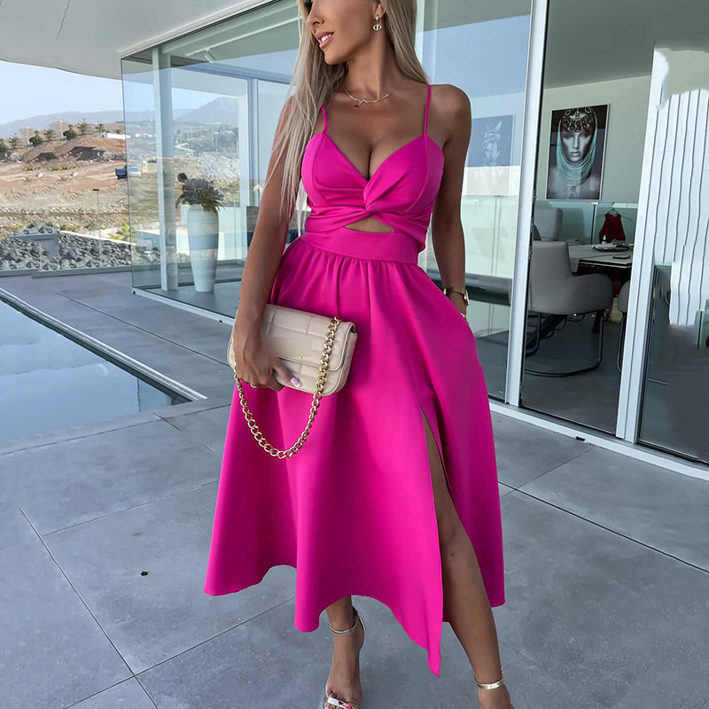 Strappy Front Slit Midi Dress