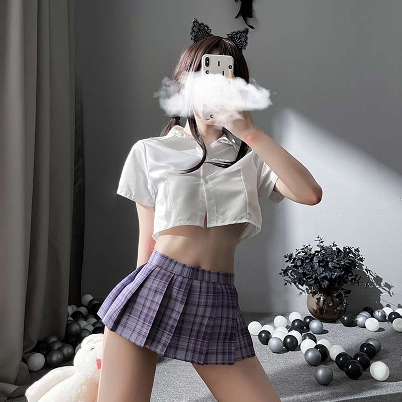 JK Uniform Nightdress Stockings Lingerie Plaid Dress