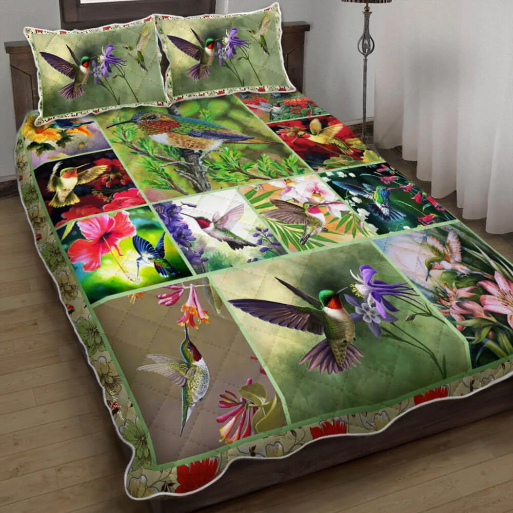 Beautiful Hummingbirds Quilt Bed Set