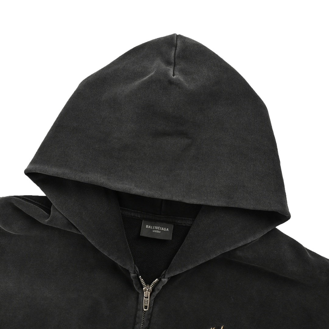 Balenciaga 24Fw wheat ear and iron tower embroidered washed zipper jacket