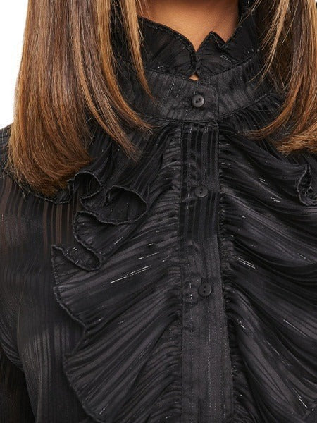 New ruffled flared sleeve pleated long sleeved shirt