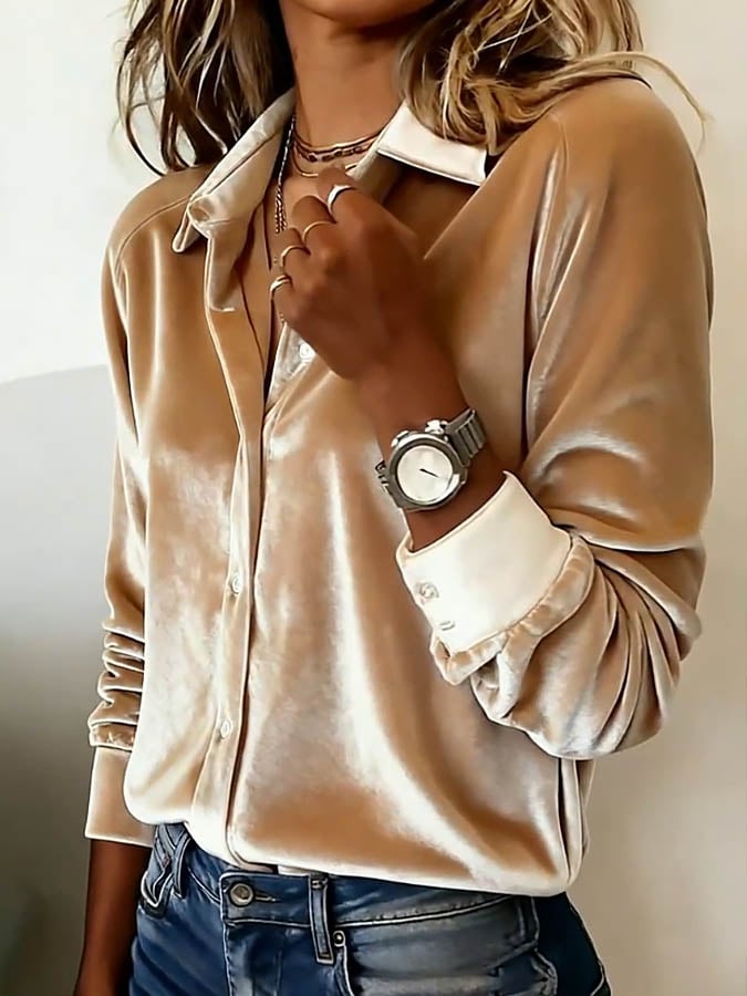 Women's Casual Solid Color Velvet Shirt