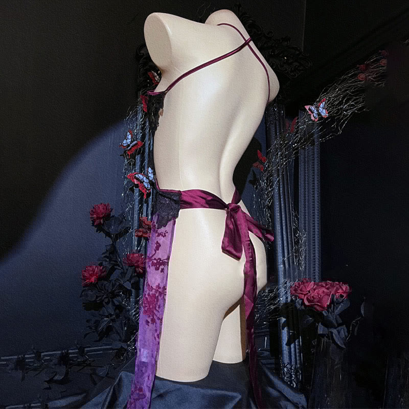Cheongsam Hollow Out See-through Split Lingerie Dress
