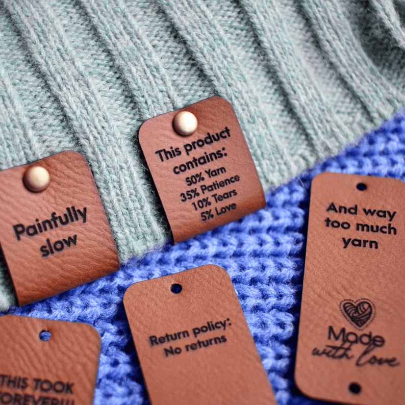Faux leather tags with funny hidden messages - Set of 10