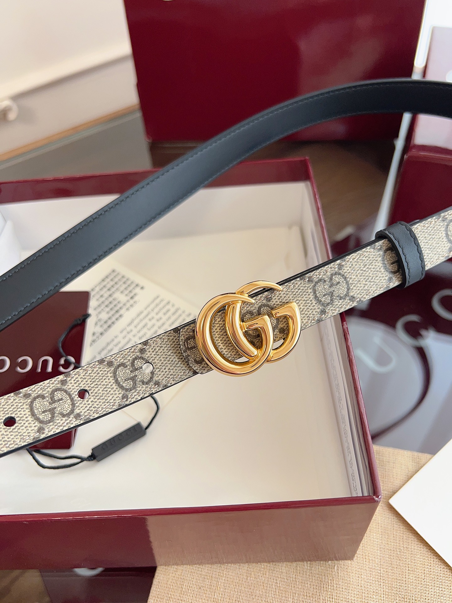 Gucci Double G steel buckle women's cowhide double-sided belt width 2.0cm