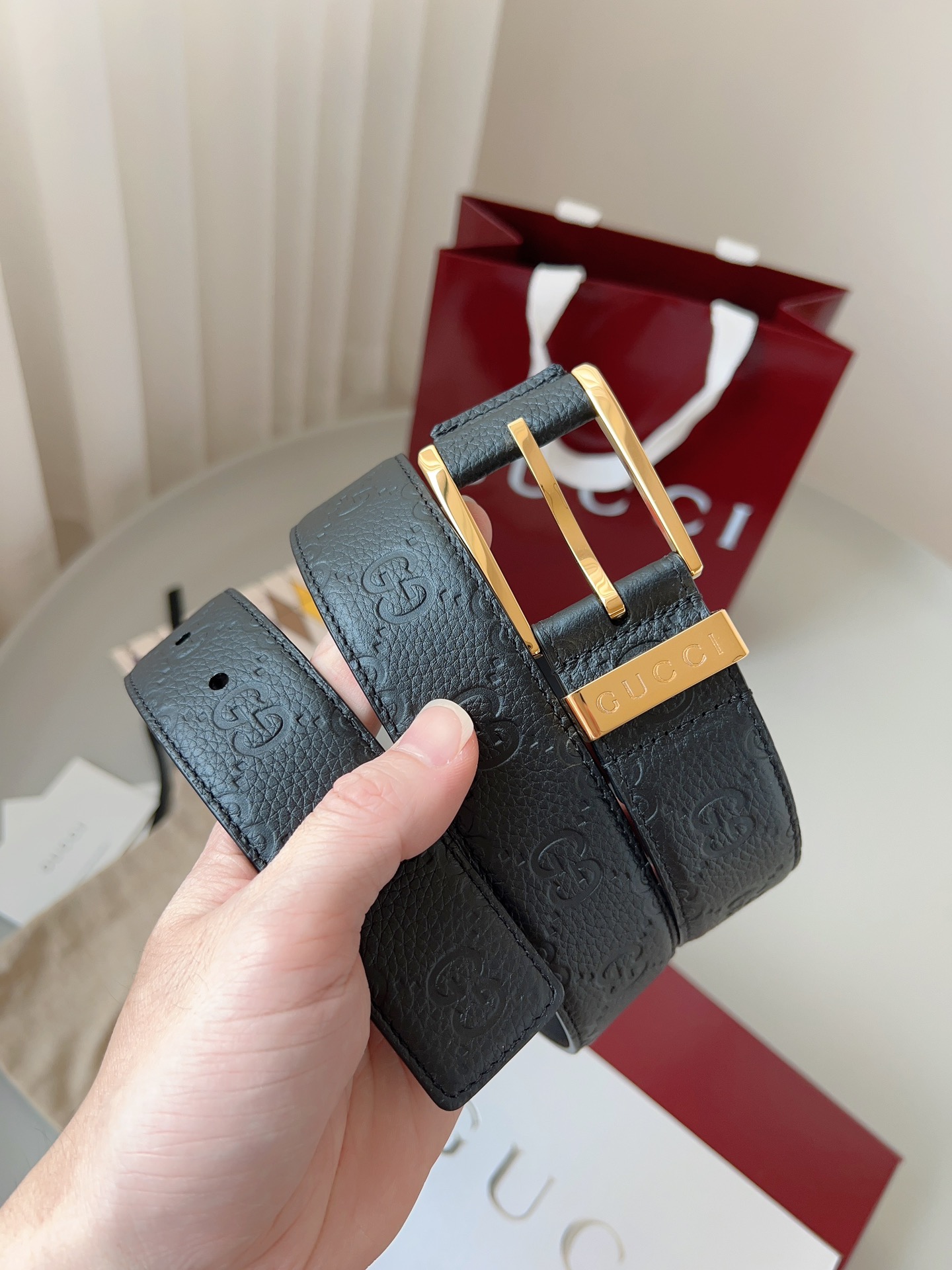 Gucci pin buckle printed leather belt 3.5cm wide