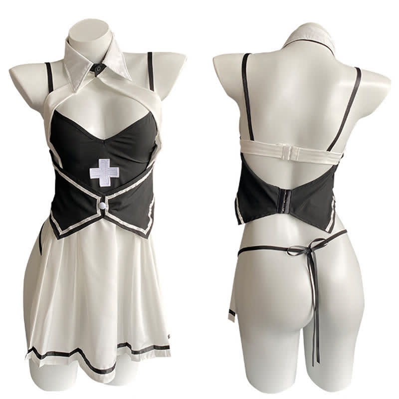 Cosplay Nurse Hollow Out Split Lingerie Stockings Set