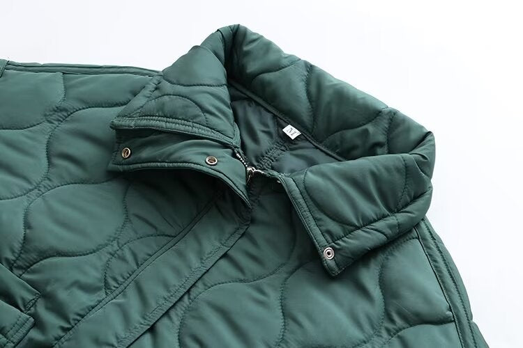 Casual Loose Diamond Lattice Stand Collar Long Sleeve Cotton Jacket Short Coat