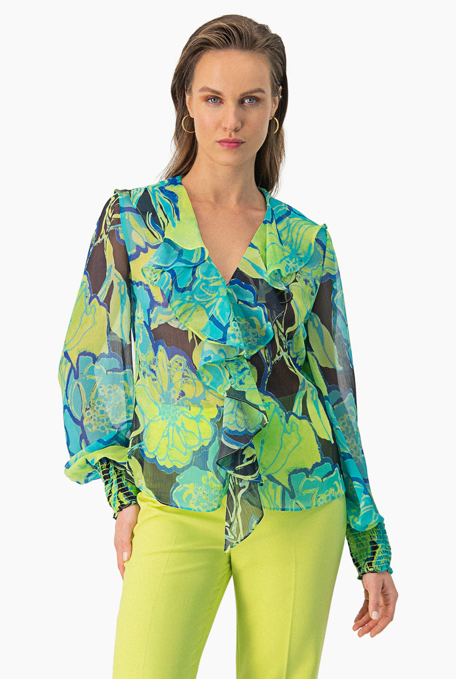 Blusa estampada manga larga con puño
