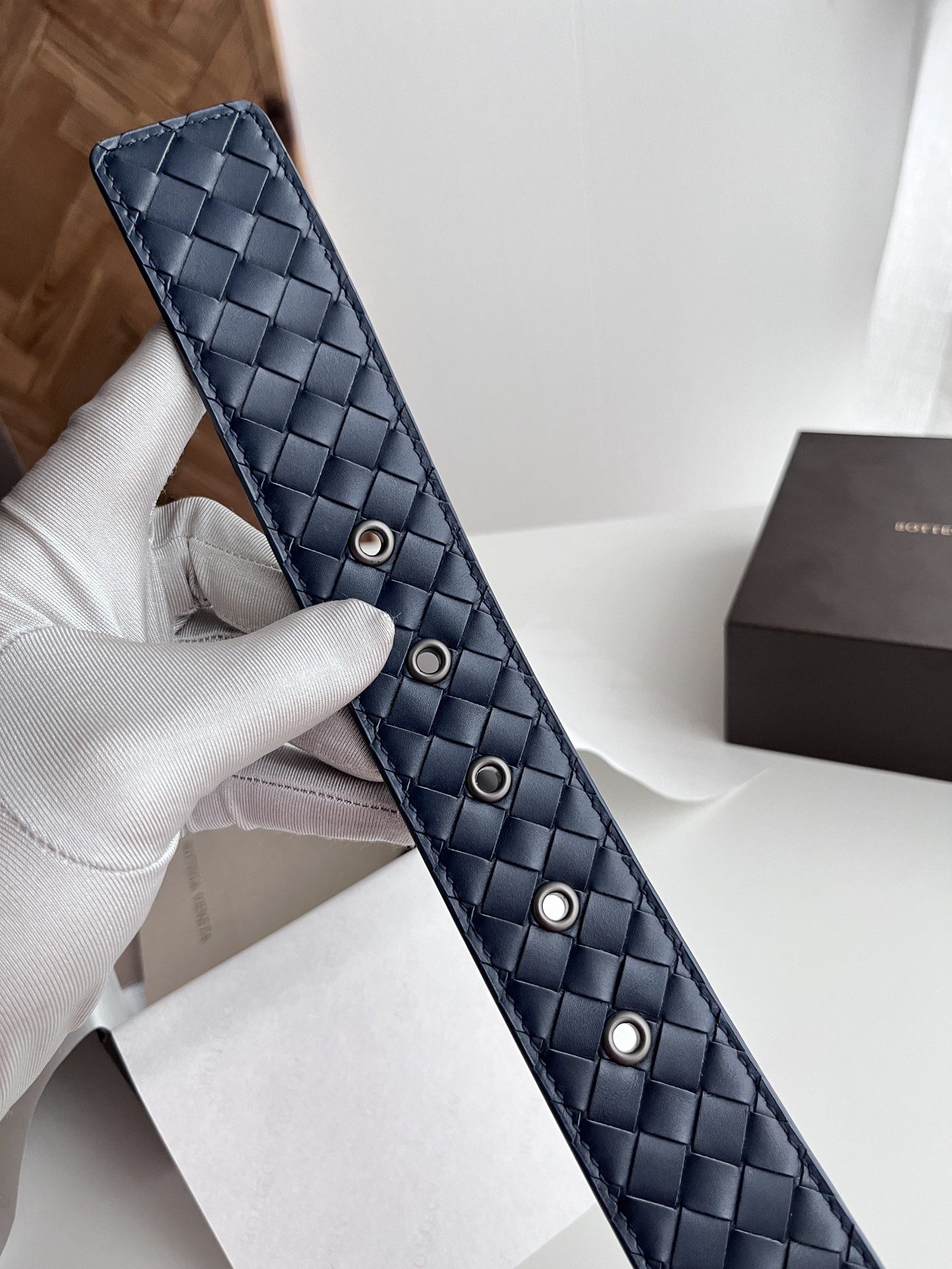 Bottega Veneta intreccio woven cowhide double-sided belt width 4.0cm