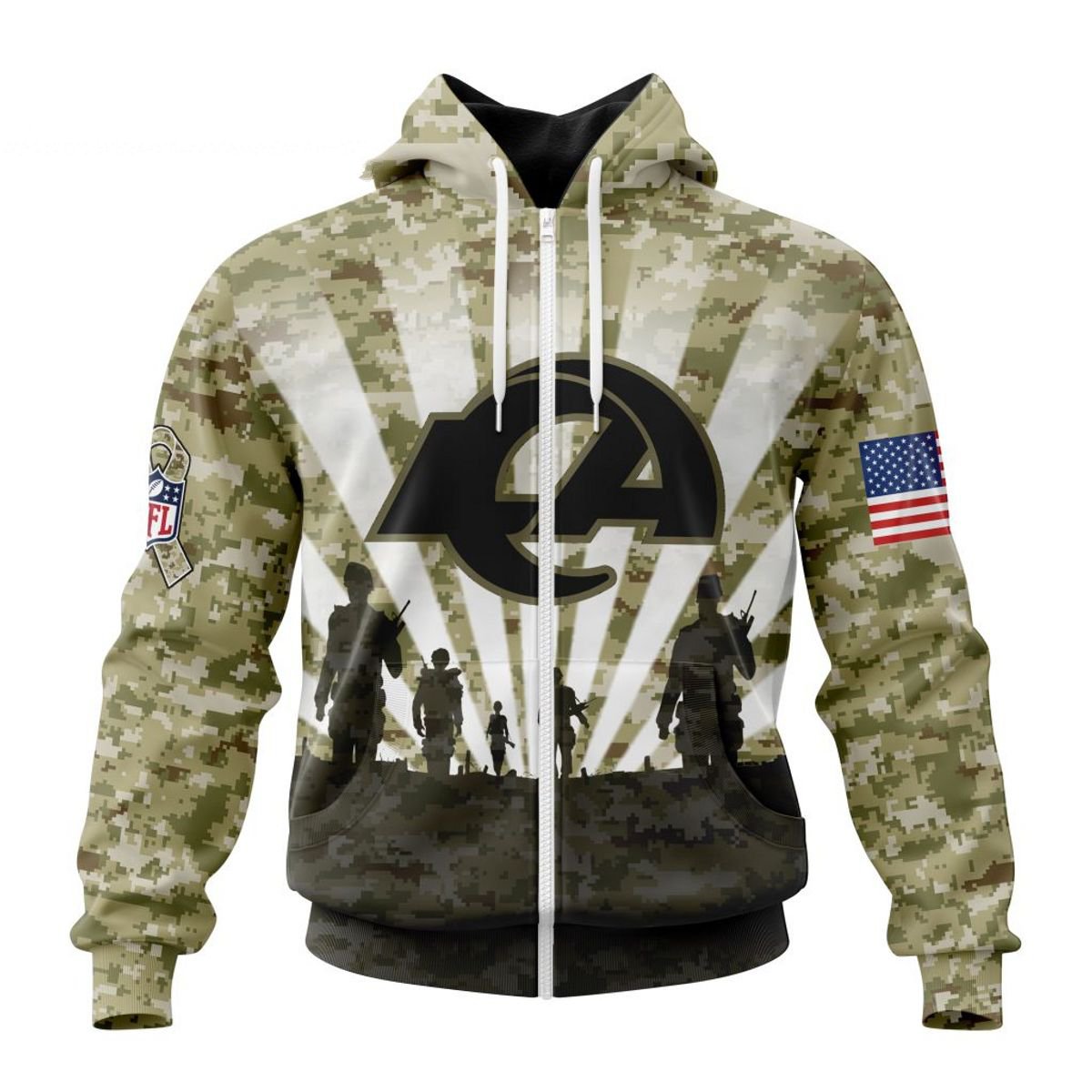 LOS ANGELES RAMS 3D HOODIE HONOR VETERANS