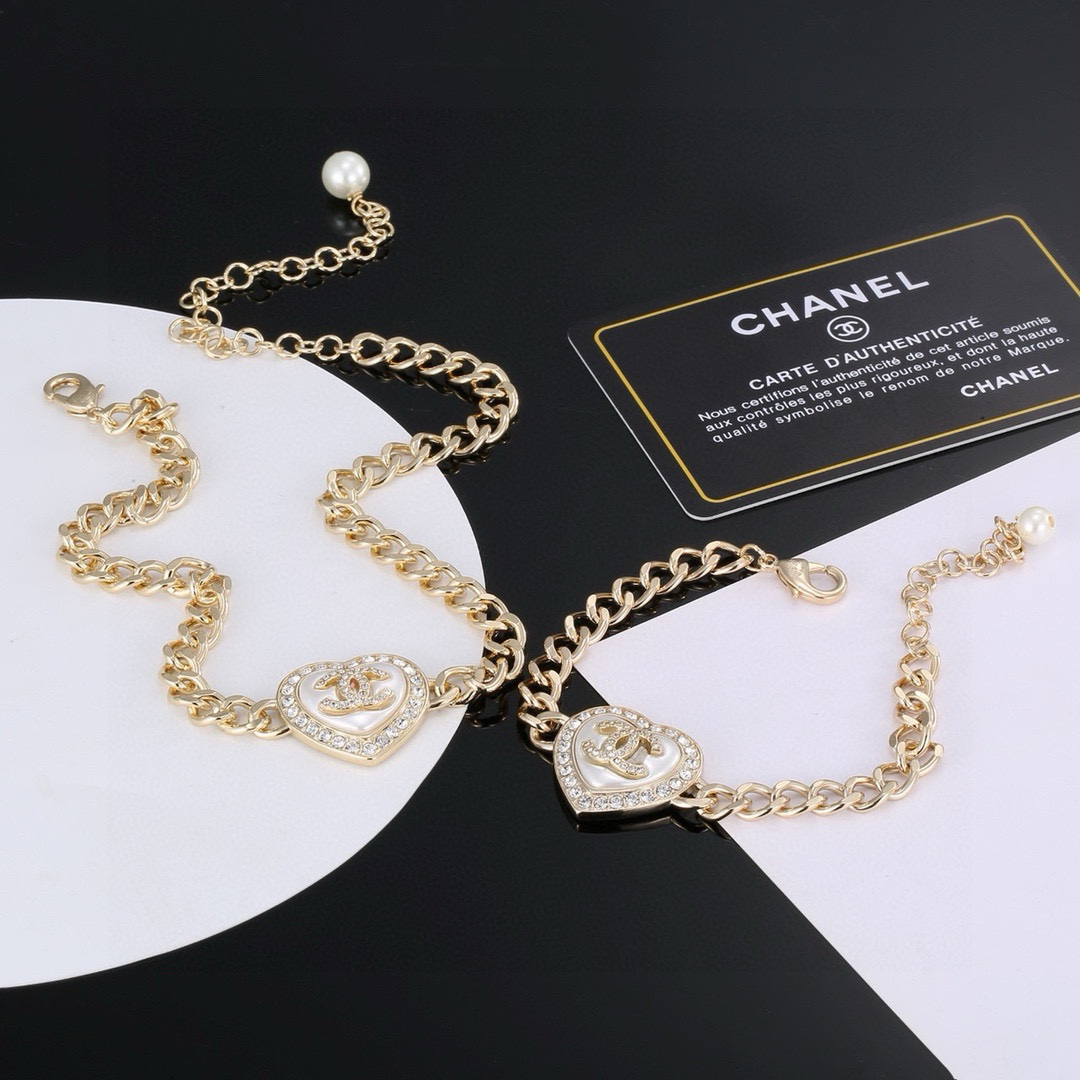 Chanel Heart Peach Bracelet Necklace