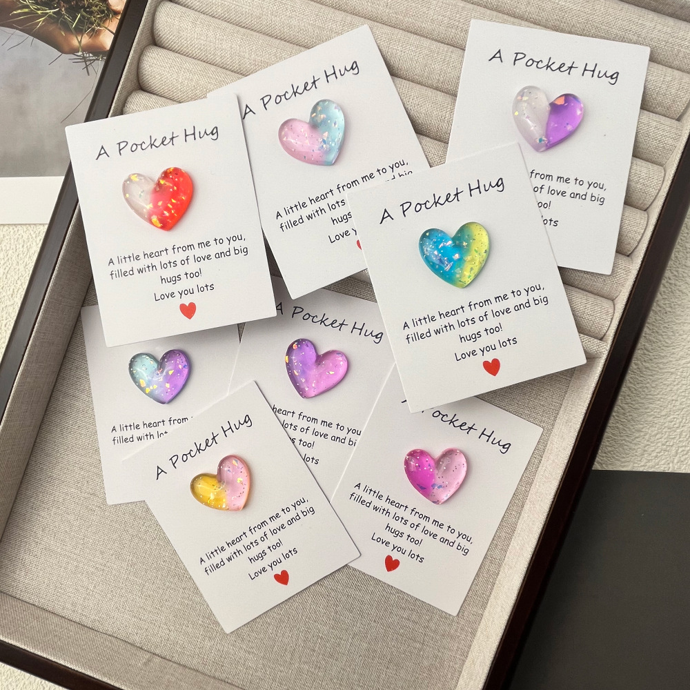 💕💕Little Heart Pocket Hugs Love Symbol Card (Cute resin heart decorative gift with an encouraging greeting)