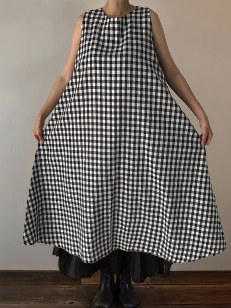 Vintage Check A Line Maxi Tank Dress