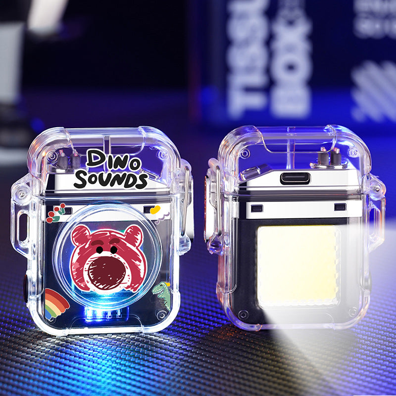Cute Cartoon Clear Case Illuminated Dual Arc Rechargeable Lighter