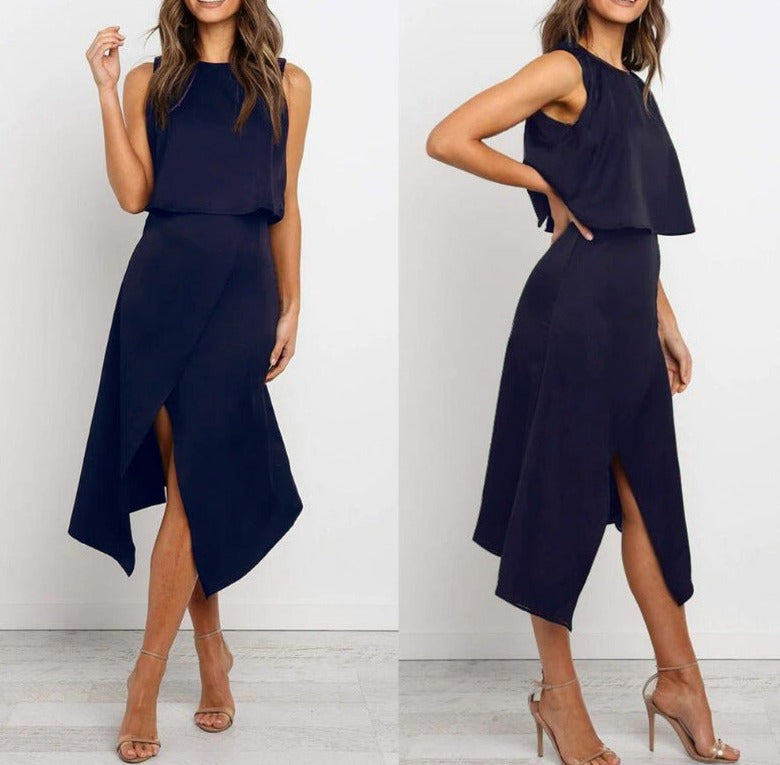 Round Neck Two-piece Set With Irregular Slits