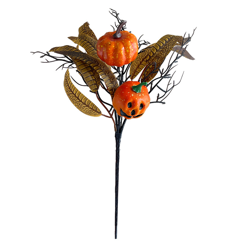 🏆Flash Sale⚡Artificial Fall Flowers-Halloween Pumpkin Bunch with Black Maple Leaves,Rose,Feathers- UV resistant, Waterproof, Windproof